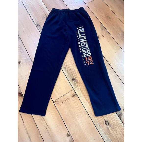 Yellow Stone National Park Sweat Pants. Drawstring. Medium. Navy. Fleece lined - Picture 1 of 5